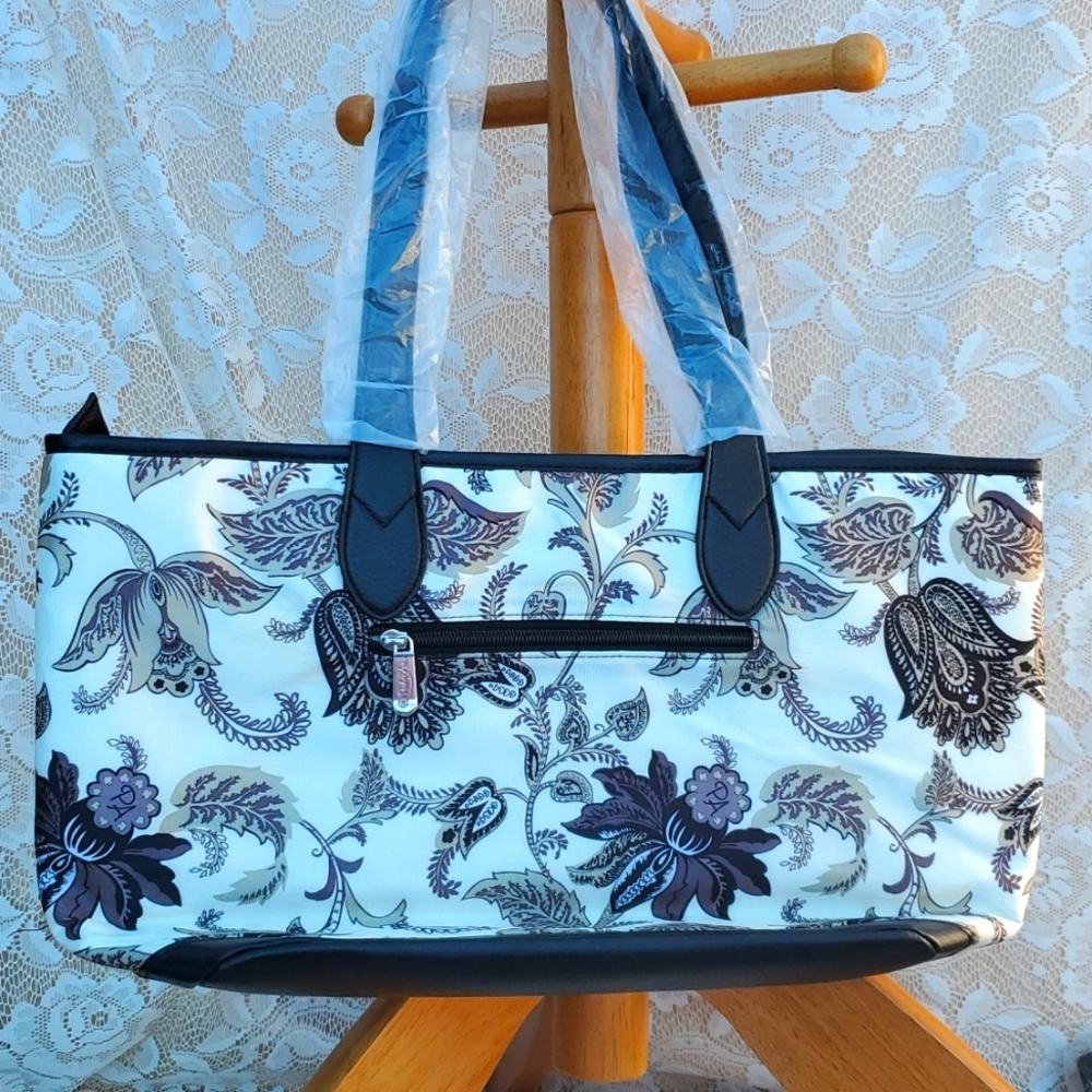 Dark Brown Tote Bag NEW Penelope Ann, Home Interiors reinforced handles Key clip